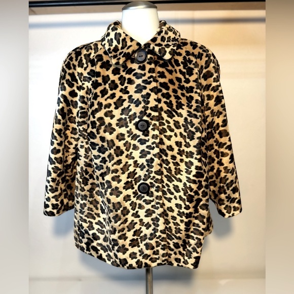 Leopard print 3/4 sleeve Blazer Faux Fur size 14 W Emma James animal print coat - Picture 1 of 12